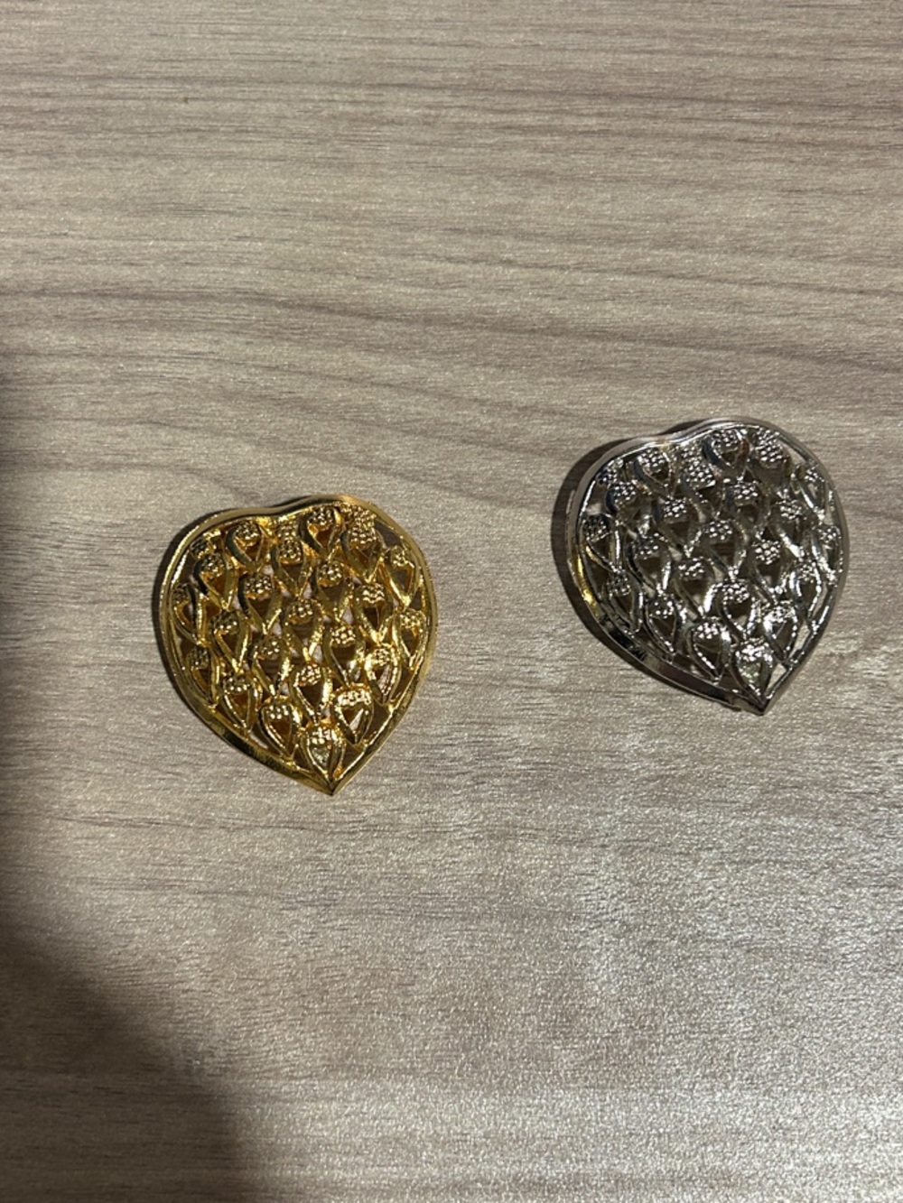 Heart-Shaped - Gold and Silver - Scarf Clips